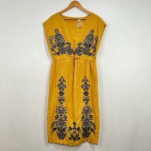 Sundance Mustard Yellow Embroidered Midi Dress